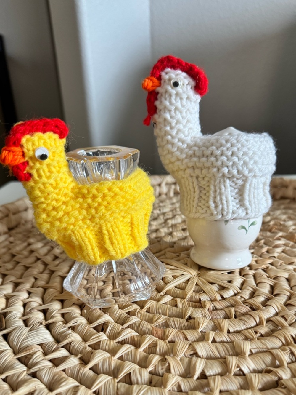 Handmade Crocheted Chicken Cozies Pair - Yellow & White